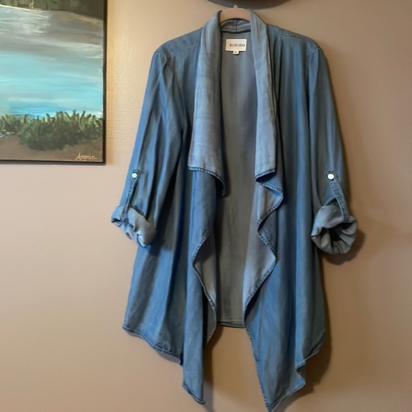 Olive & Oak Sweaters - Olive & Oak Denim like Tencel Waterfall Asymmetrical Kimono Cardigan